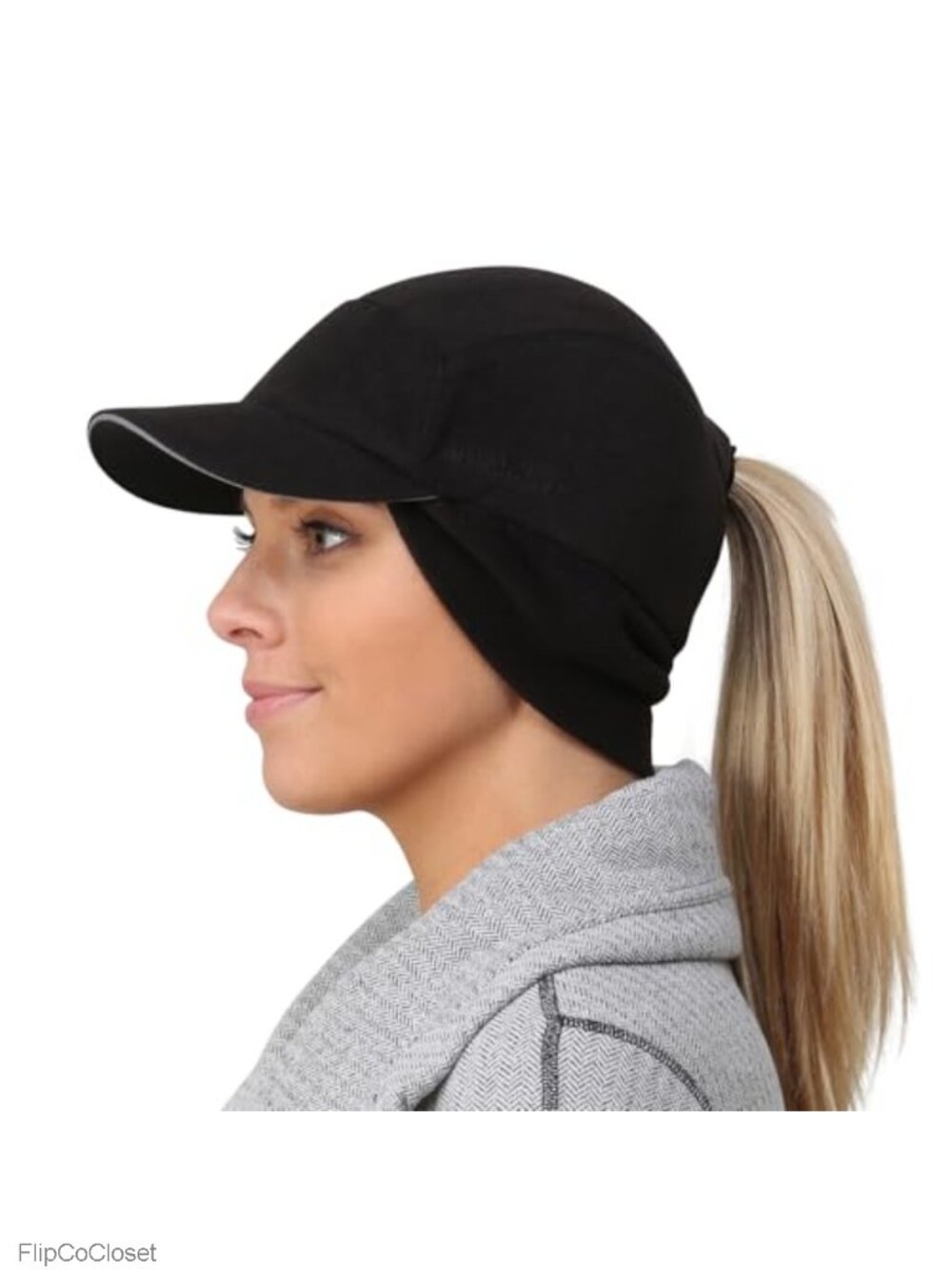 Women's Fleece Ponytail Winter Hat with Ear Warmer and Bill